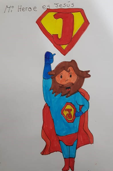 Bolivien: Zeichnungen von Superman-artigen Helden, die Corona besiegen sollen.