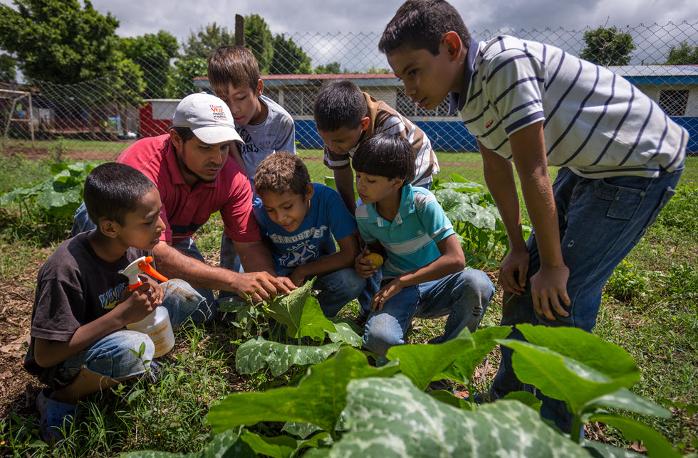 Kinder lernen über den Anbau gesunder Nahrungsmittel in Ticuantepe in Nicaragua - World Vision Schweiz