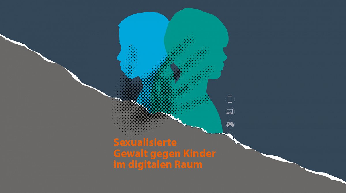 Titelseite der World Vision-Studie “Sexueller Missbrauch von Kindern durch Digitalisierung verschärft” mit zwei schematisch dargestellten Kindern und einer verpixelten Hand.