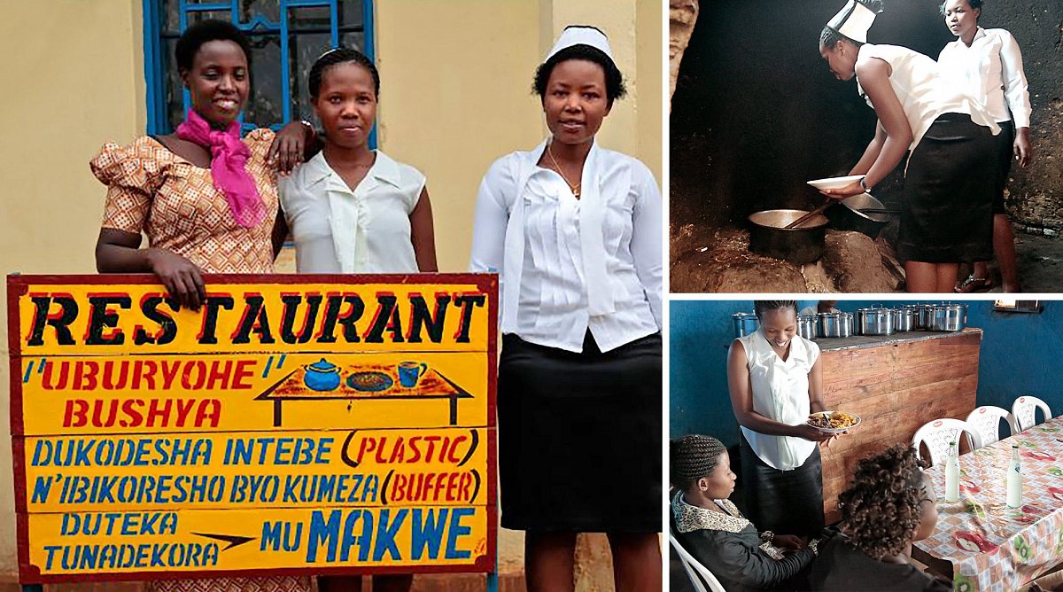 Drei Frauen betreiben Restaurant in Ruanda