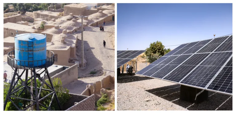 Ein Wasserturm in Afghanistan wird mit Solarzellen betrieben.